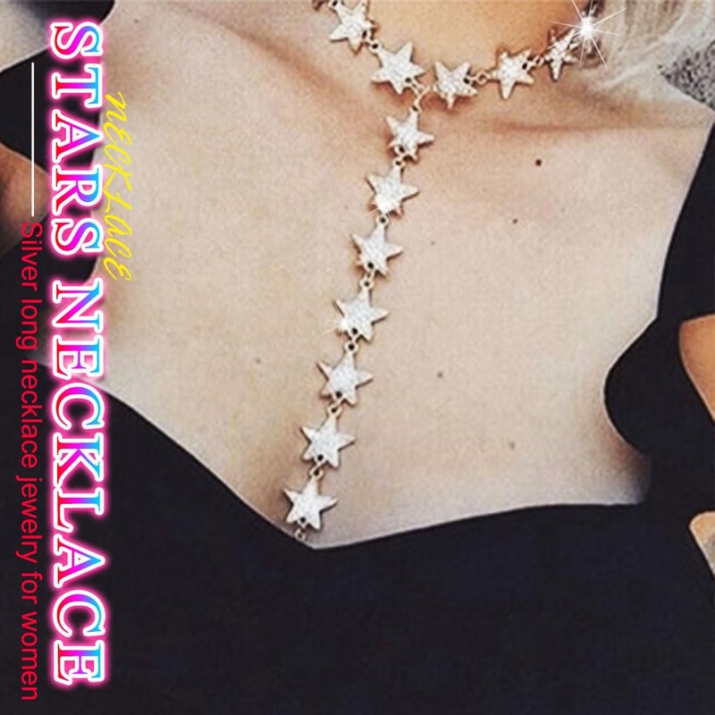 Nicute Star Y-Necklaces Rhinestone Long Necklaces Crystal Choker Chain Party Choker Necklace Jewelry for Women (Silver) - Image 5